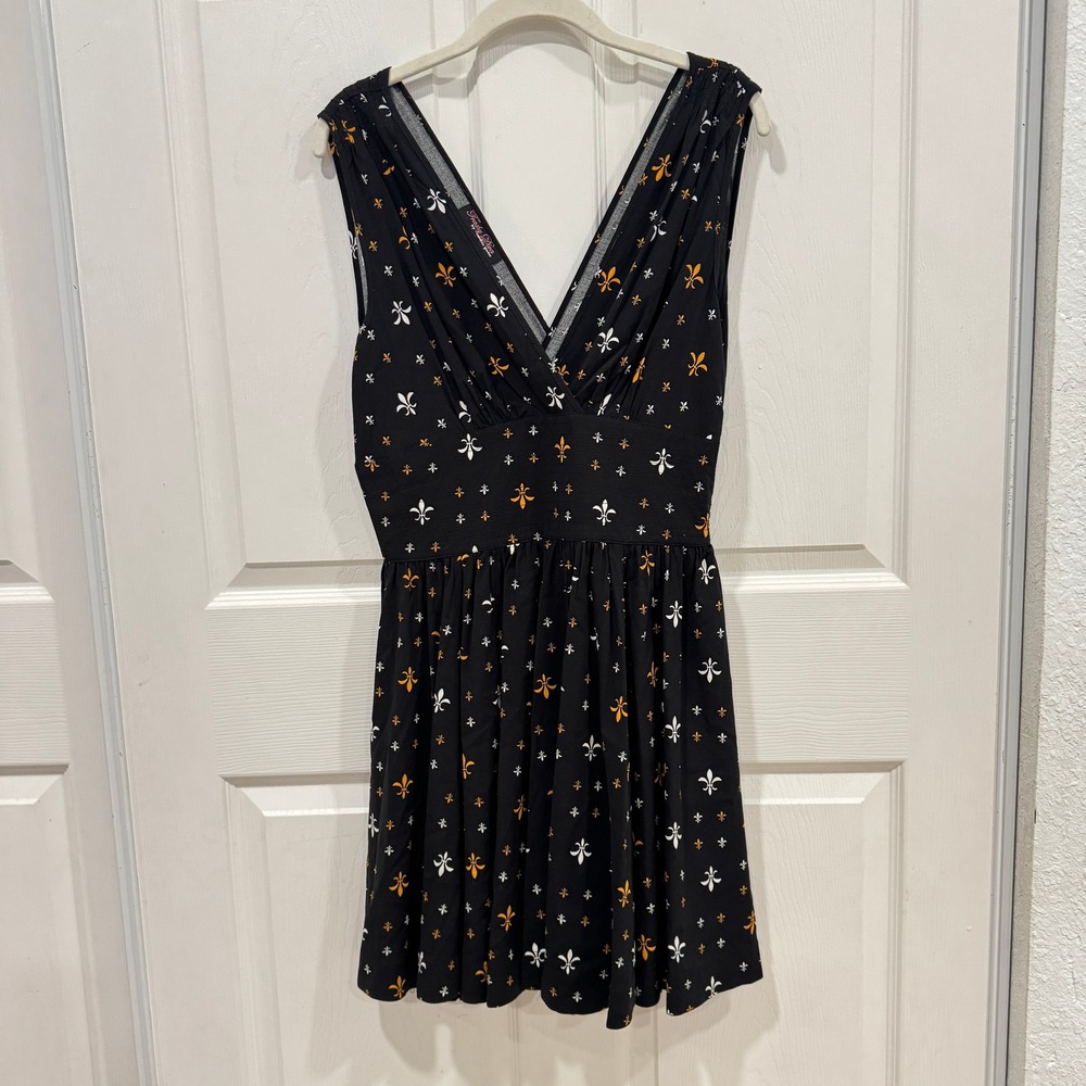Trashy Diva Black Fleur de Lis V Neck Sleeveless Mini Dress Size 10